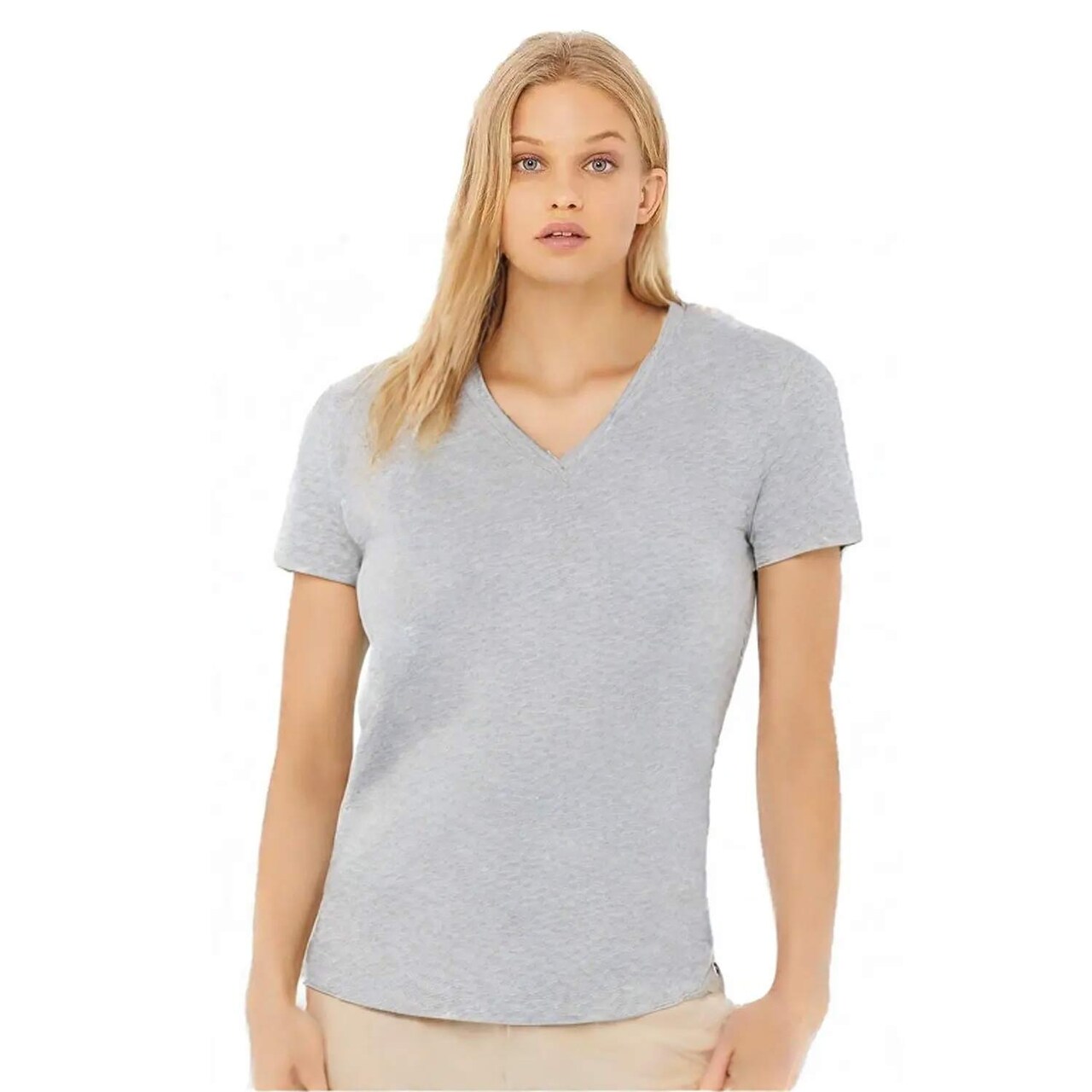 BELLA + CANVAS Women’s CVC V-Neck Short Sleeve T-Shirt Lightweight Soft Tee for Everyday Wear